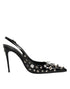 Dolce & Gabbana Black Studded Leather Heels Slingbacks Shoes