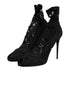 Dolce & Gabbana Black Stretch Taormina Lace Boots Shoes