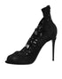 Dolce & Gabbana Black Stretch Taormina Lace Boots Shoes