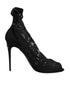 Dolce & Gabbana Black Stretch Taormina Lace Boots Shoes