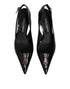 Dolce & Gabbana Black Zipper Leather Heels Slingbacks Shoes