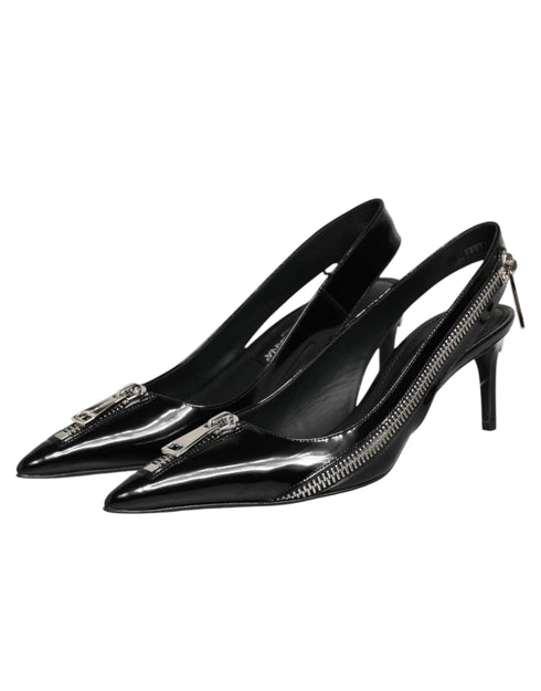 Dolce & Gabbana Black Zipper Leather Heels Slingbacks Shoes