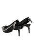 Dolce & Gabbana Black Zipper Leather Heels Slingbacks Shoes