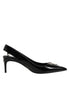 Dolce & Gabbana Black Zipper Leather Heels Slingbacks Shoes