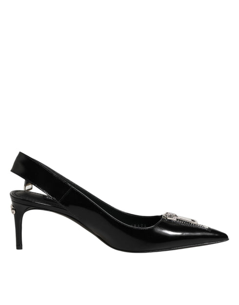 Dolce & Gabbana Black Zipper Leather Heels Slingbacks Shoes