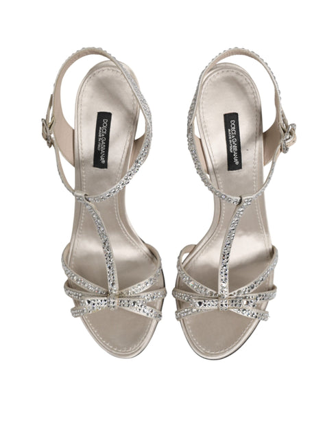 Dolce & Gabbana Silver Strass Ankle Strap Heels Sandals Shoes
