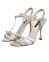 Dolce & Gabbana Silver Strass Ankle Strap Heels Sandals Shoes