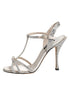 Dolce & Gabbana Silver Strass Ankle Strap Heels Sandals Shoes