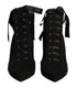 Dolce & Gabbana Black Stiletto Heels Lace Up Boots Shoes