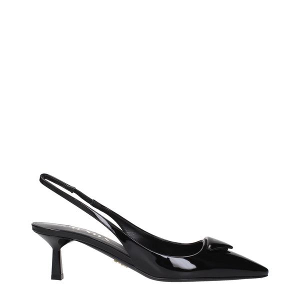 Prada Black Leather Mid Heel Pumps