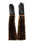 Dolce & Gabbana Brown Black Leopard Leather Elbow Length Mitten Gloves
