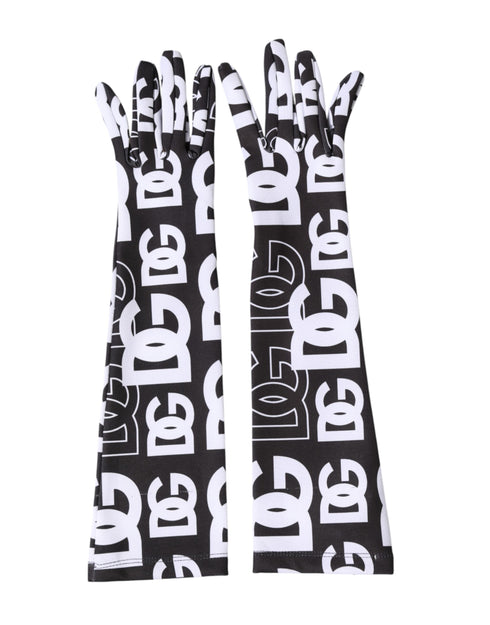 Dolce & Gabbana Black White DG Logo Elbow Length Mitten Gloves