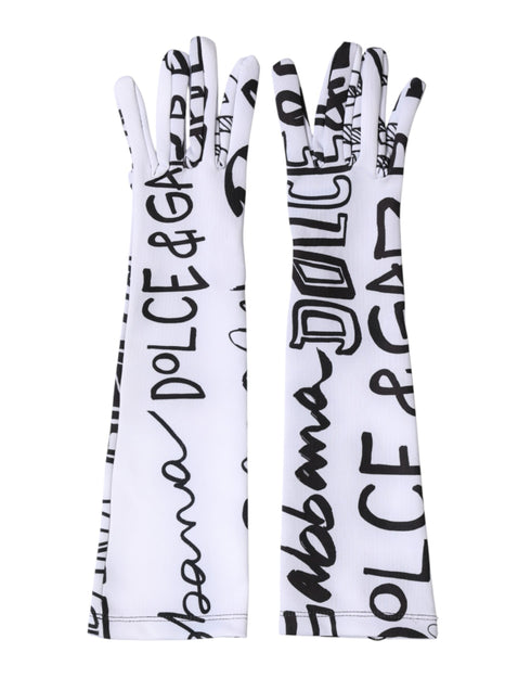 Dolce & Gabbana Black White DG Logo Elbow Length Mitten Gloves