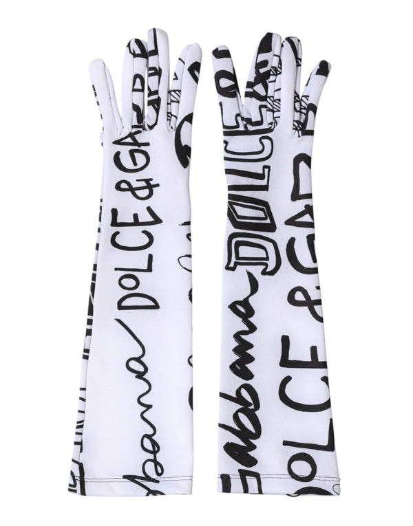 Dolce & Gabbana Black White DG Logo Elbow Length Mitten Gloves