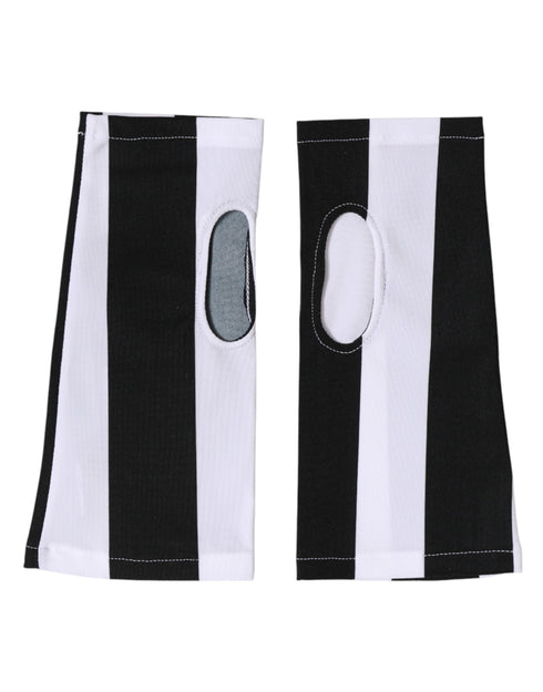 Dolce & Gabbana Black White Nylon Fingerless Wrist Length Gloves