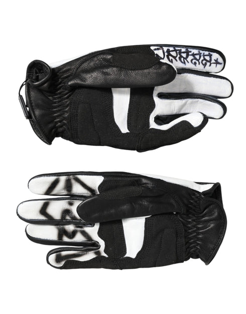 Dolce & Gabbana Gloves Black White Crystal Wrist Length Mitten Gloves