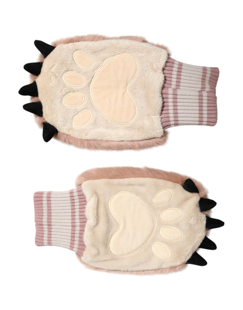 Dolce & Gabbana Brown Acrylic Knitted Fur Wrist Mitten Gloves