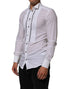 Dolce & Gabbana White Cotton Collared Long Sleeve GOLD Dress Shirt