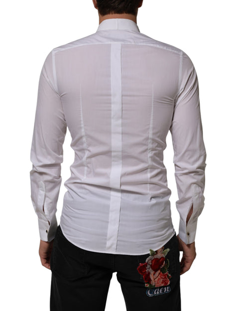 Dolce & Gabbana White Cotton Collared Long Sleeve GOLD Dress Shirt
