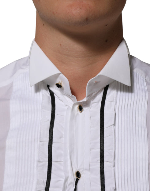 Dolce & Gabbana White Cotton Collared Long Sleeve GOLD Dress Shirt