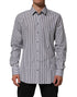 Dolce & Gabbana Black White Stripes Men GOLD Dress Shirt