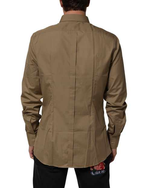 Dolce & Gabbana Brown Cotton Collared Men GOLD Dress Shirt