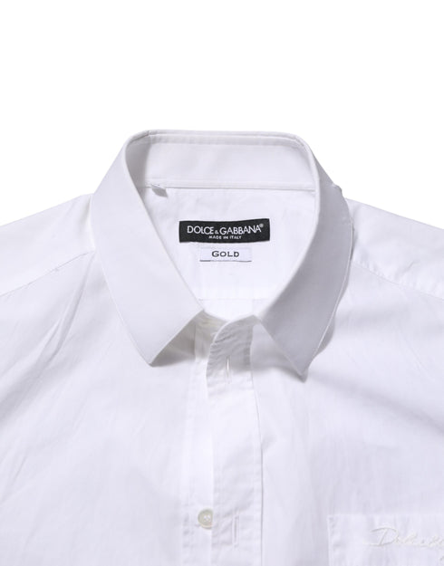 Dolce & Gabbana White Cotton Collared Men GOLD Dress Shirt