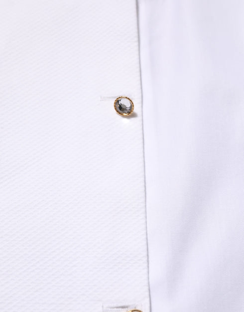 Dolce & Gabbana White Cotton Collared Bib GOLD Dress Shirt