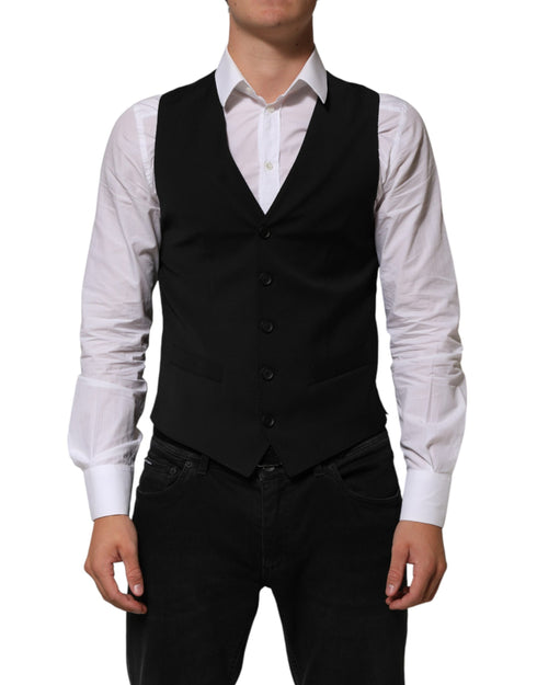 Dolce & Gabbana Black Polyester Dress Formal Waistcoat Vest