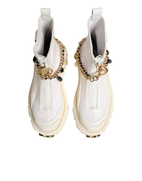 Dolce & Gabbana White Leather Rubber Logo Ankle Boots Shoes