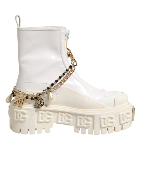 Dolce & Gabbana White Leather Rubber Logo Ankle Boots Shoes