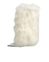 Dolce & Gabbana White Fur Pointed Knee High Stiletto Boots Shoes
