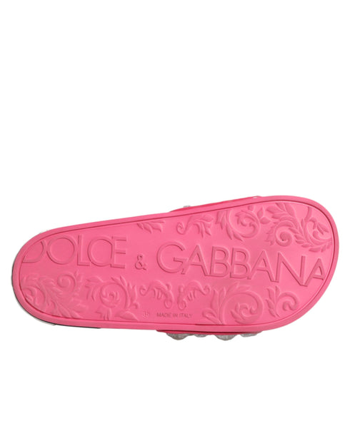 Dolce & Gabbana Pink Crystal Slides Sandals Beachwear Shoes
