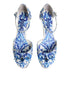 Dolce & Gabbana White Blue Floral Crystal Ankle Straps Shoes