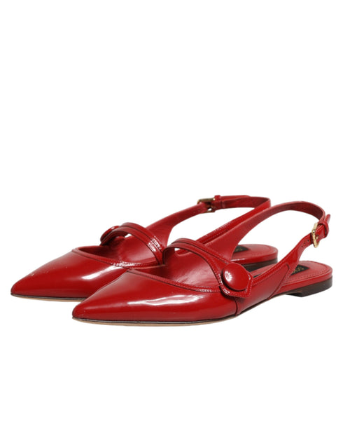 Dolce & Gabbana Red Leather Slingback Flats Sandals Shoes