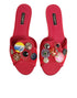 Dolce & Gabbana Red Embellished Flats Slip On Sandals Shoes