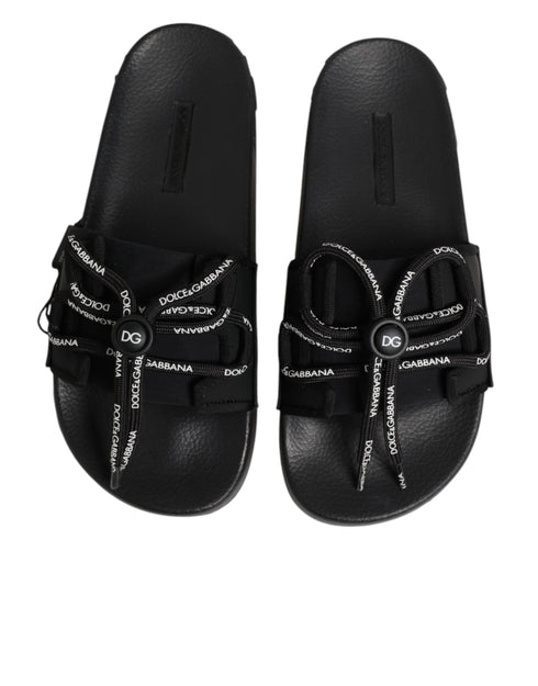 Dolce & Gabbana Black logo print Slides Beachwear Shoes