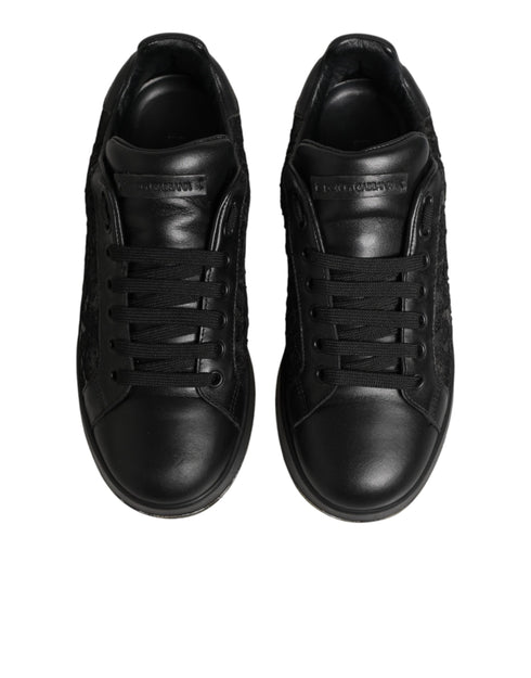 Dolce & Gabbana Black Floral Lace Low Top Sneakers Shoes