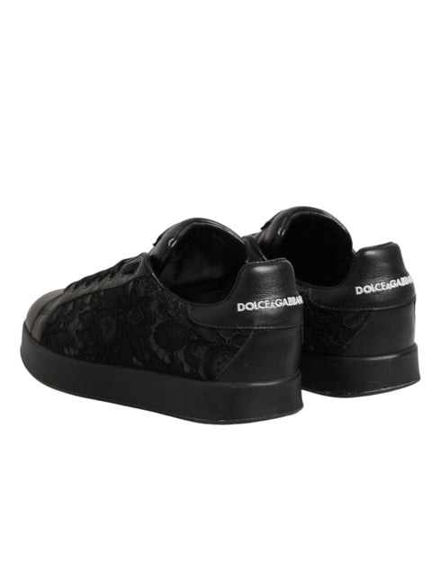Dolce & Gabbana Black Floral Lace Low Top Sneakers Shoes