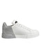 Dolce & Gabbana White Gray Low Top Leather Sneaker Shoes