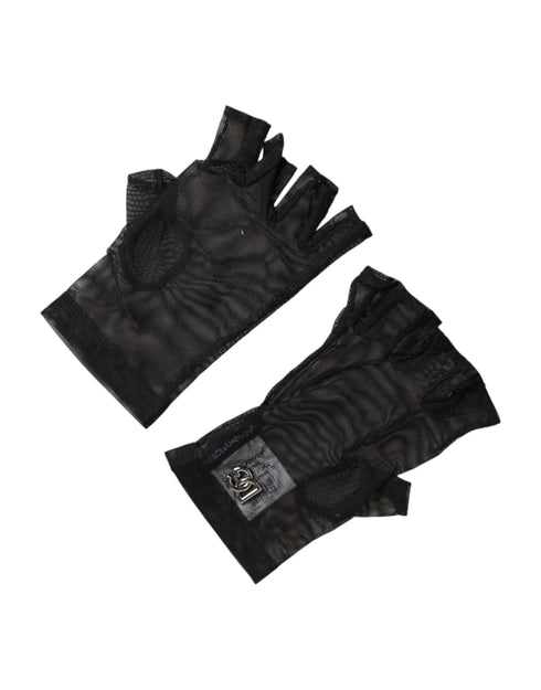 Dolce & Gabbana Black Nylon Wrist Length Fingerless Mitten Gloves