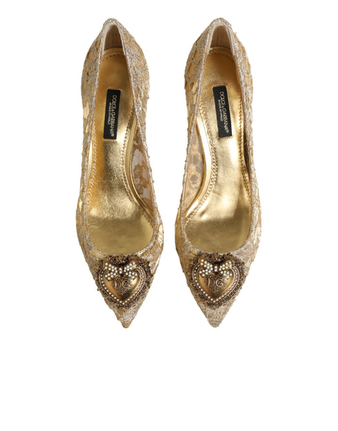 Dolce & Gabbana Gold Taormina Lace DEVOTION Pumps Shoes