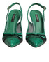 Dolce & Gabbana Green Leather Mesh Heels Slingback Shoes