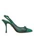 Dolce & Gabbana Green Leather Mesh Heels Slingback Shoes