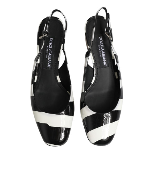 Dolce & Gabbana Black White Stripe Heels Slingback Shoes