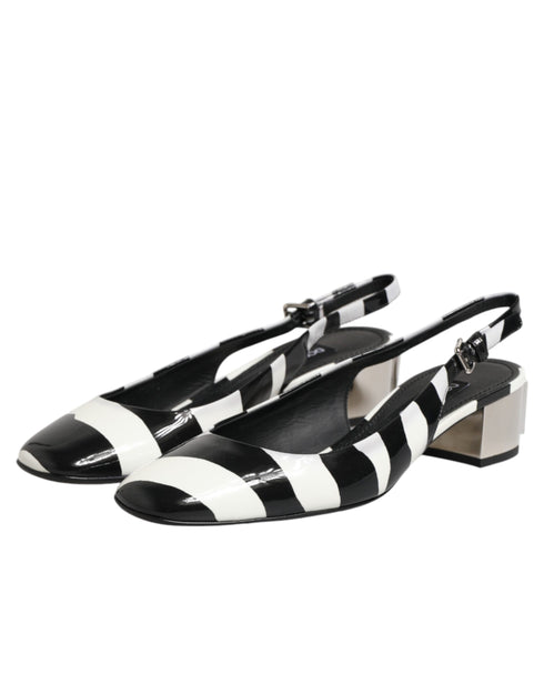 Dolce & Gabbana Black White Stripe Heels Slingback Shoes