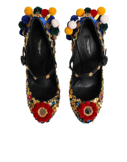 Dolce & Gabbana Black Gold Embellished MARY JANES Pumps Shoes