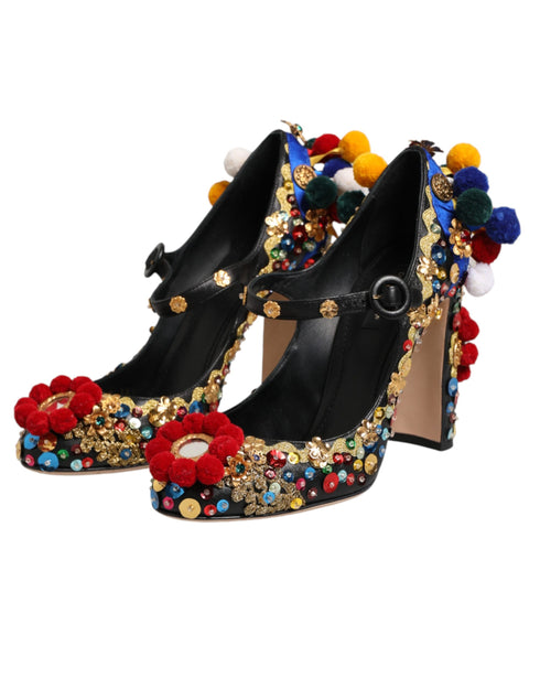 Dolce & Gabbana Black Gold Embellished MARY JANES Pumps Shoes