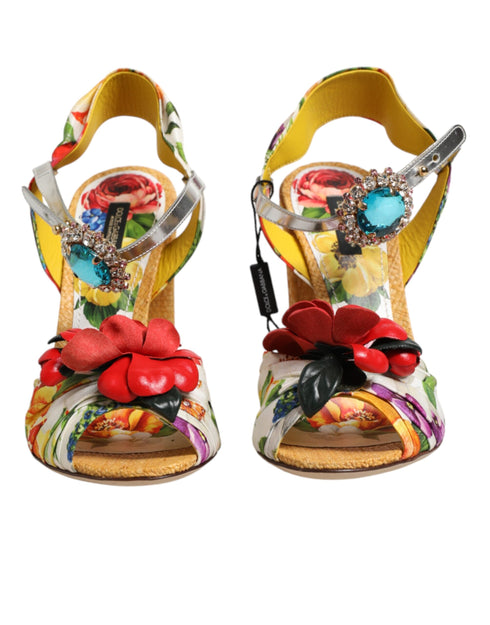 Dolce & Gabbana Multicolor Floral Crystal Embellished Sandals Shoes