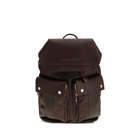 Brunello Cucinelli Brown Calf Leather Bos Taurus Backpack